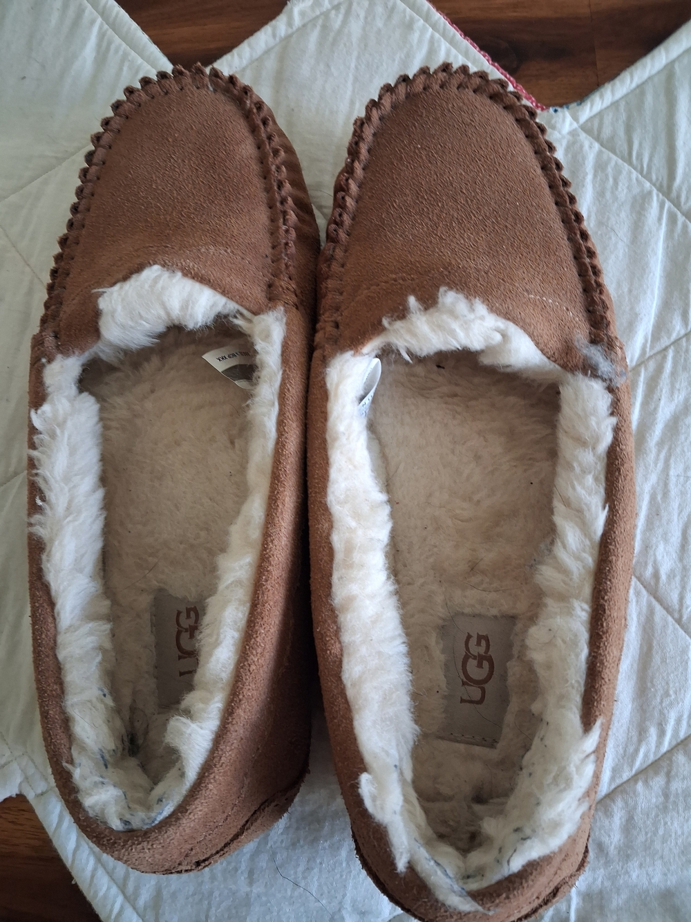 UGG Chestnut Suede Shearling Moccasin Slippers